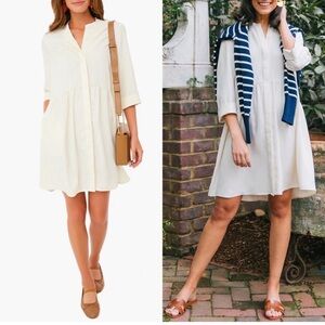Tuckernuck Ivory Silk Royal Shirt Dress Cream Pockets
